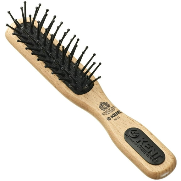 Kent PF21 Narrow Cushion Paddle Brush - Taming Fine Pins, Detangling Long, Thick and Curly Hair, Scalp Massager for Growth Stimulation on Wet or Dry Hair. Made in England