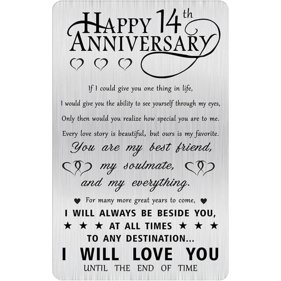 14th Anniversary Card Gifts for Husband Him Her Men, Happy 14 Years Wedding Anniversary Engraved Wallet Card Gift for Wife Boyfriend Girlfiend Women