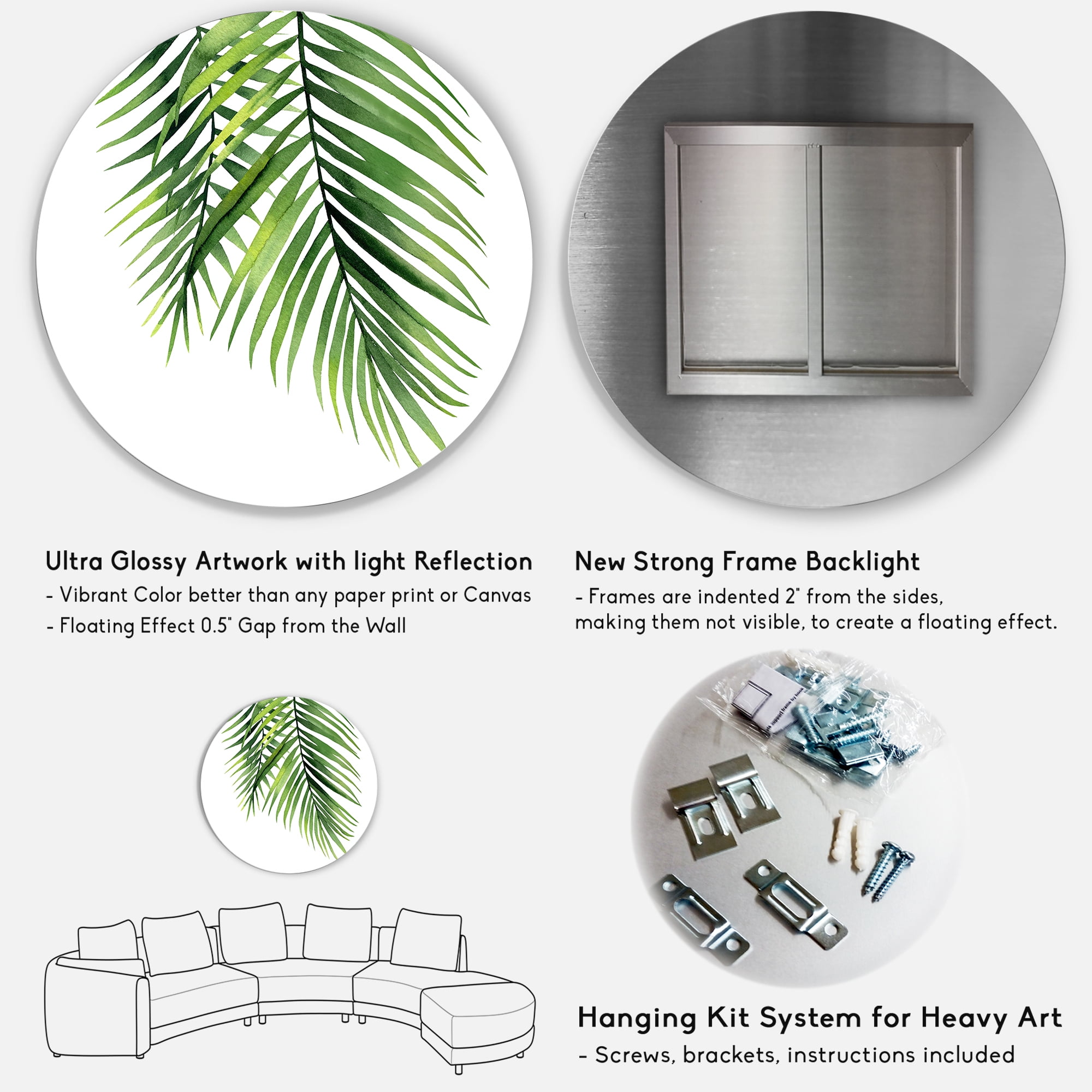 Designart 'Tropical Palm Branches' Tropical Circle Metal Wall Art 29x29 - Disc of 29