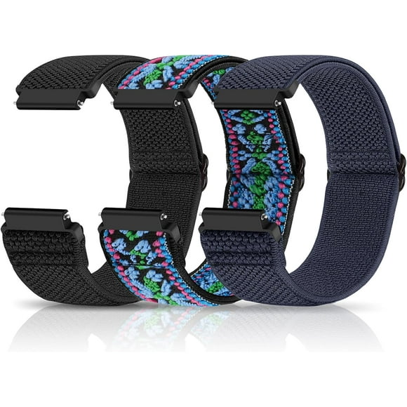 XIHAMA Lot de 3 Compatible avec Bracelets de Montre 18mm 19mm 20mm 22mm, Bracelet de Remplacement à Dégagement Rapide, Nylon Extensible Réglable, Bracelets Solo Loop en Tissu Tressé pour Hommes et Femmes