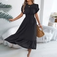 thumbnail image 2 of ClodeEU Womens Round Neck Short Sleeve Dress With Belt,Leisure Fashion Pure Color Long Style Dress Black,Womens Plus L, 2 of 7