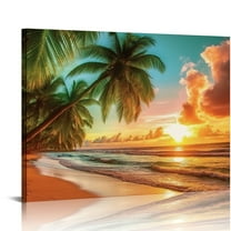 Shiartex Beach Wall Art for Living Room Ocean Canvas Wall Decor for Home Tropical Palm Tree Picture for Wall Coastal Painting for Bedroom Gold Sunset Art Print for Bathroom Decor 20x16 in/16x12 in