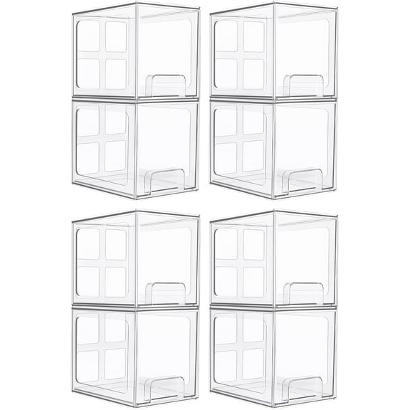 Hyxoo 8 Pack Stackable Under Sink Organizer Drawers, Clear Acrylic Storage Bins for Kitchen and Bathroom Cabinets,Cleaning Supplies, 6.6'' Tall Space-Saving Drawer System