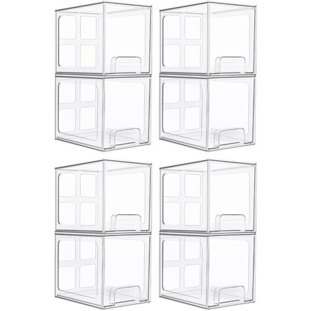 Hyxoo 8 Pack Stackable Under Sink Organizer Drawers Clear Acrylic Storage Bins for Kitchen and Bathroom Cabinets Cleaning Supplies 6.6 Tall Space-Saving Drawer System