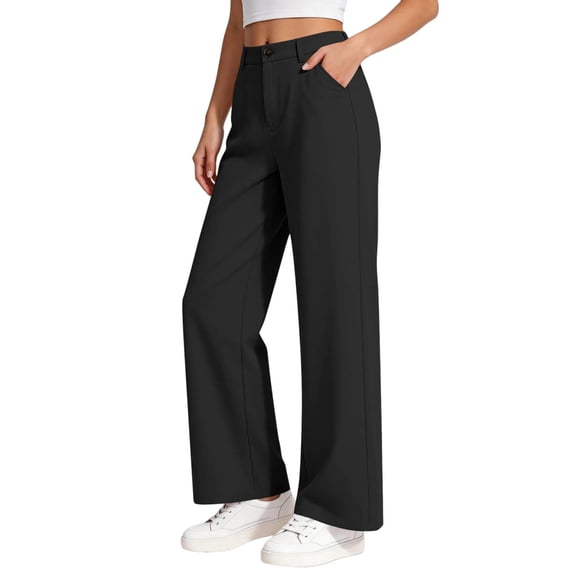 Kiijoy Girls School Uniform Straight Leg Chino Trousers Casual Pants, Black, Sizes 5-6