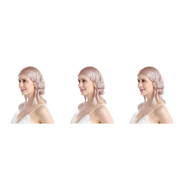 Guardoinrt Sleep Aid Silk Cap - Say Goodbye To Tossing And Turning for At Night Comfortable Silk Night Sleep Cap Cold Prevention Meat pink One size fits all 3Set