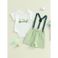 thumbnail image 3 of 2Pcs Baby Toddler Boys Spring Outfits 3 6 12 18 24 Months Short Sleeve Golf Cart Embroidery Romper + Suspender Shorts Set Infant Clothes, 3 of 9