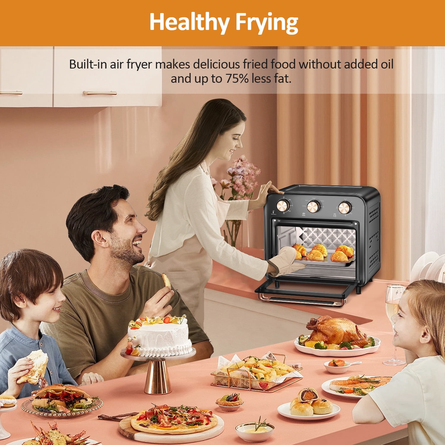 TINANA 5-in-1 Air Fryer Toaster Oven Countertop, 1300W 17 Qt, 4-Slice Convection Ovens Combo, Oil-Less Air Fry, Roast, Bake Broil Toast, Dried Fruit, Timer, Stainless Steel