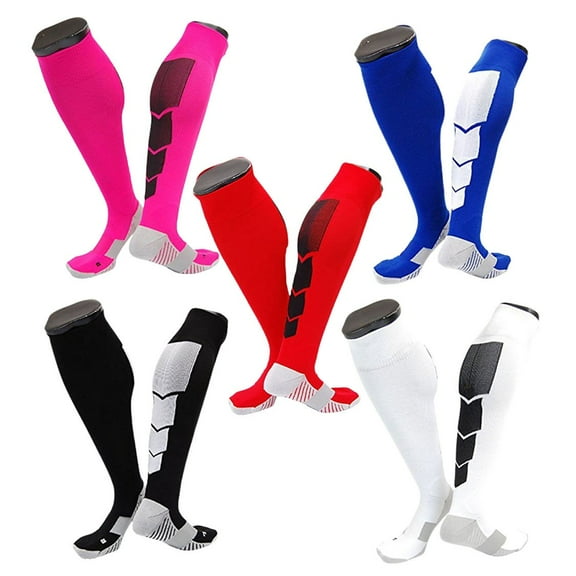 Lian LifeStyle Gorgeous Women's 5 Pair Long Athletic Football Soccer Socks Sport Tube Socks M XL0032-Rose, Blue, RED, Black,White