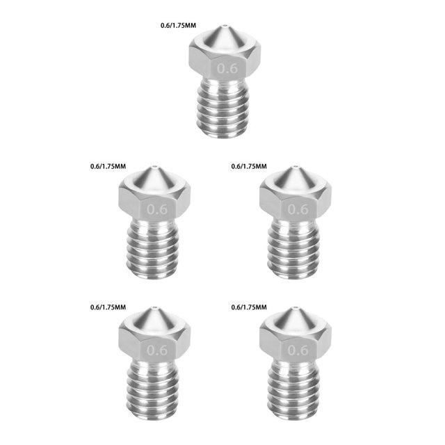 Justharion 3D Printer Nozzle Stainless Extrude Head Firm Printer Thread Removable Filament Nozzle No.05 5Set
