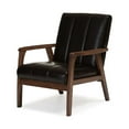 thumbnail image 2 of **DISCONTINUED** Baxton Studio Nikko Mid-century Modern Scandinavian Style Dark Brown Faux Leather Wooden Lounge Chair (box 1 of 3), 2 of 5