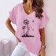 thumbnail image 2 of Camiseta de Manga Corta con Cuello en V con Impresión de Girasol, Algodón Casual Y Top de Cáñamo, 2 of 4
