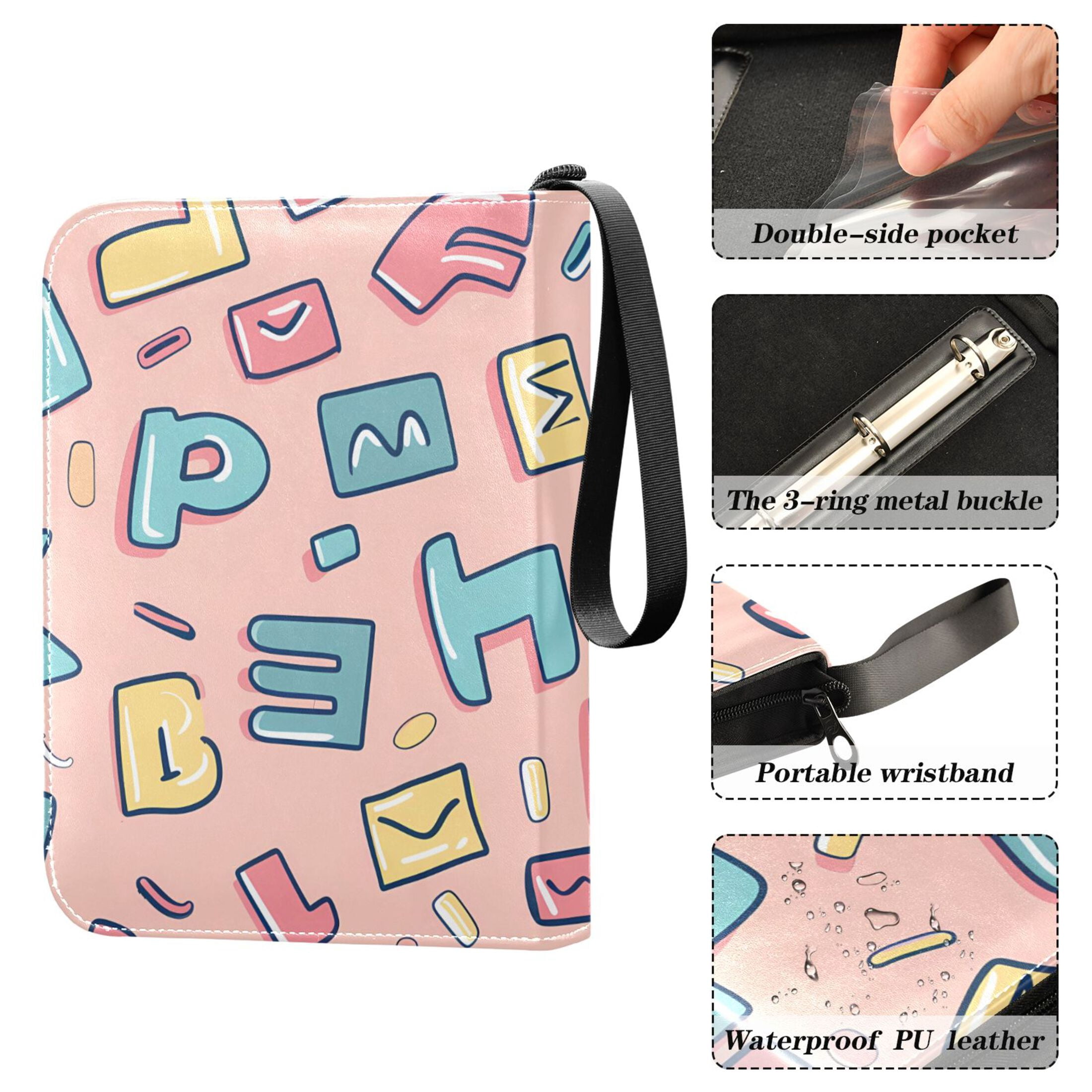 Trading Card Binder Album 400 Pockets 50 Removable 4-Pocket Pages Waterproof Cartoon Letter and Character