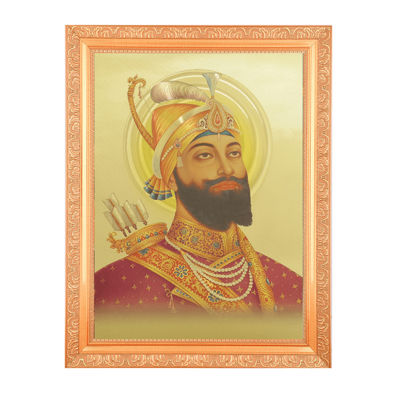 Bm Traders Guru Gobind Singh Ji Golden Foil Print Photo In Religious Frame (14 X 18 Inch)