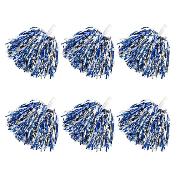 6-Pack Cheerleading Pom Poms, Metallic Pom Poms Bulk with Handles, Plastic Sports Pom Poms for Cheer, Dance & Parties