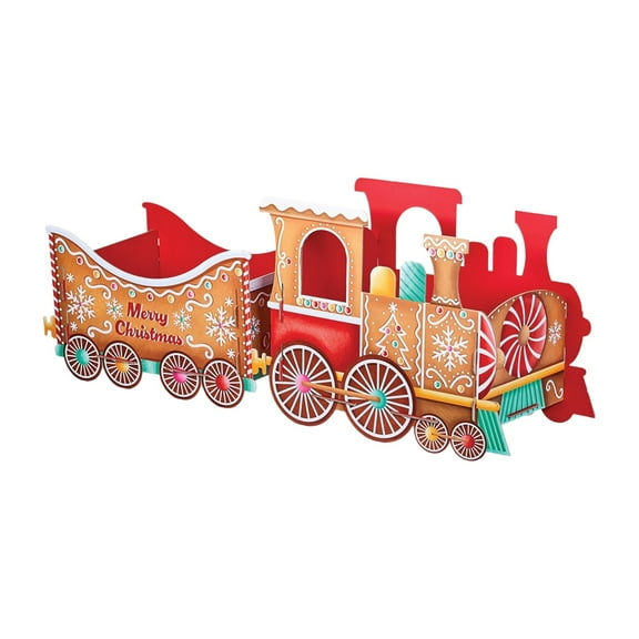 Christmas Gift Train Decoration – Gingerbread Santa Train with Storage Compartments, Holiday Candy Holder & Decorative Centerpiece for Tree, Mantel, Table Display