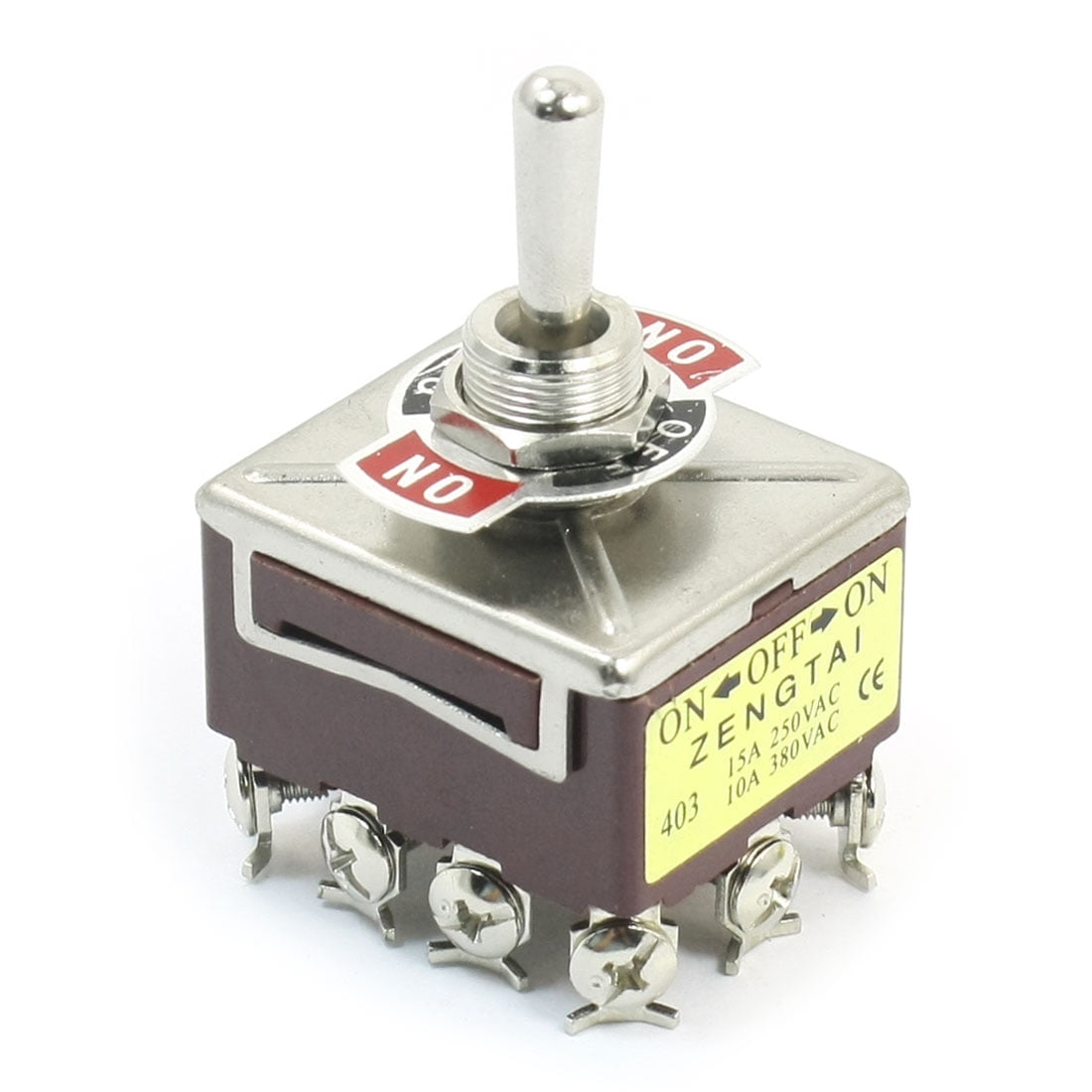Tnisesm/Heavy Duty Rocker Toggle Switch 3 Position 4PDT 12 Terminal ON/Off/ON 15A 250V 10A 380V Toggle Switches with Metal Knob Cover Cap Waterproof TEN-403 