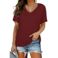 thumbnail image 2 of WTXUE T-Shirts Short Sleeve, Crew Neck Shirts for Women V-Neck Plain Color Soft Loose Fitting Summer T Shirts Women Solid Casual Tops for Women Wine S, 2 of 6