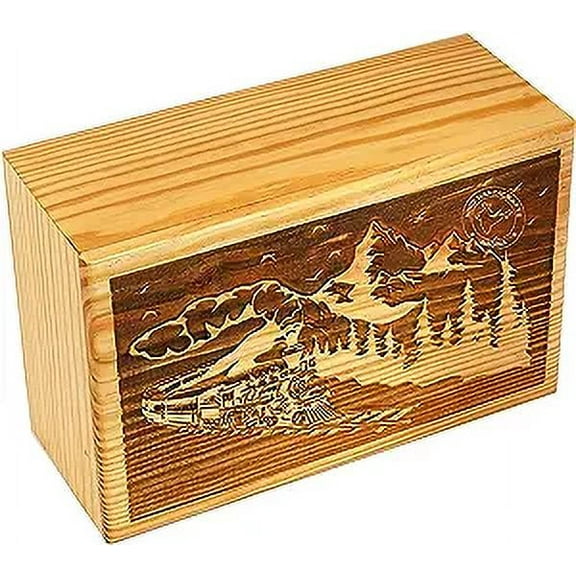 Handcrafted Mountain Wooden Cremation Urns for Human Ashes Adult Large - Tree of Life Funeral Urn Box - Burial Urns for Columbarium (250 LB - PineWood, Train)