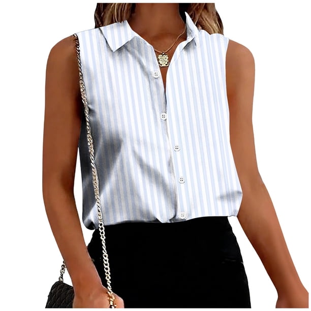 TaTaai Printed Blouse Lightweight Drape Women's Casual Fashion Lapel Button Sleeveless & Short Sleeve Loose Summer Office Smart-Casual Top Gift