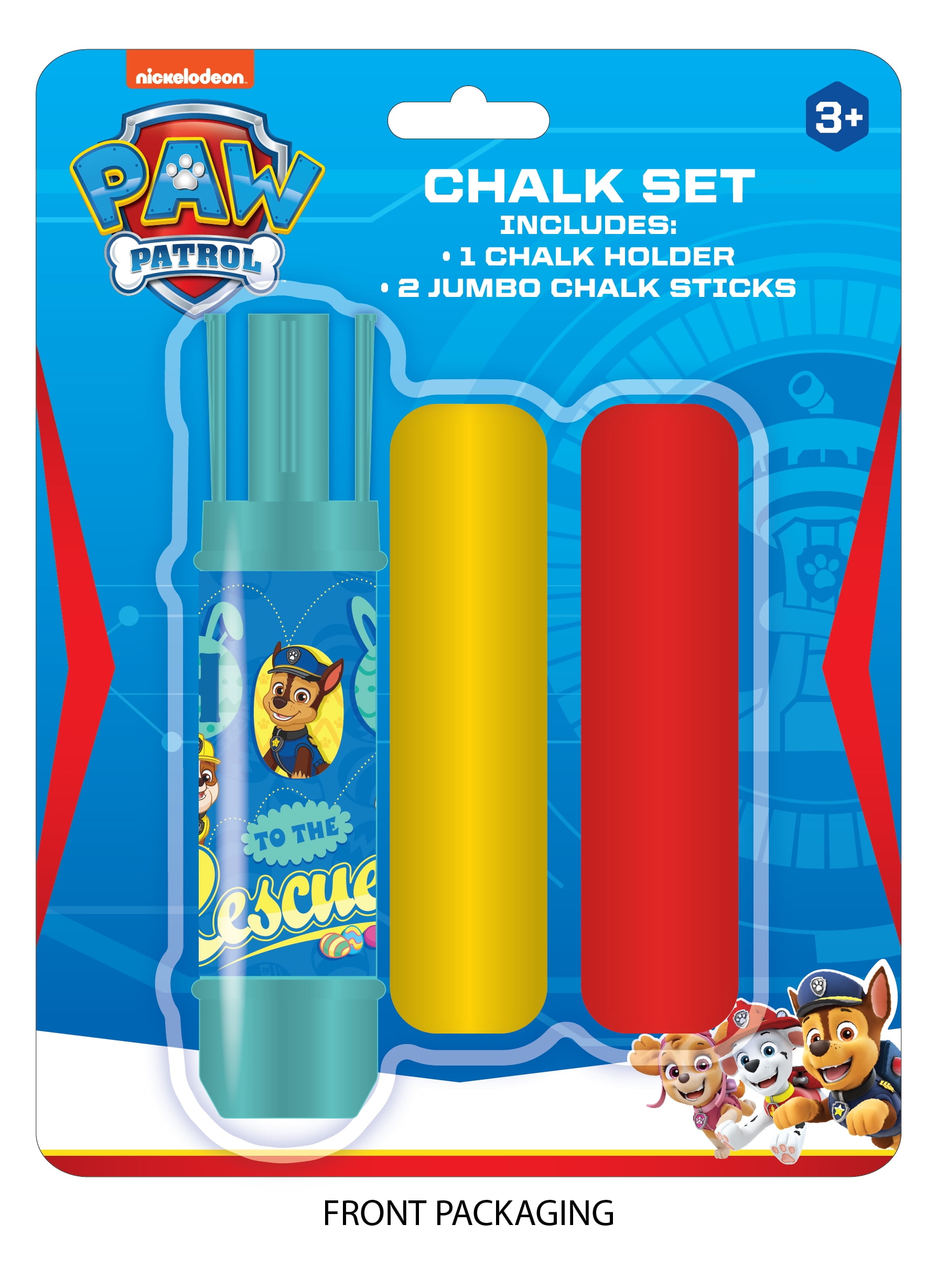 Paw Patrol Chalk set includes 2 Jumbo Chalk Sticks and 1 Jumbo Chalk