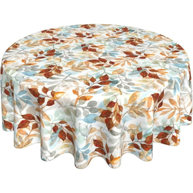 Nappe d'Automne Ronde 60 Pouces Action de Grâce Récolte d'Automne Orange Bleu Feuille Aquarelle Nappe Décorative Lavable Résistant aux Plis et aux Taches Polyester Housse de Table pour Fête Dîner Pique-Nique