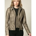 thumbnail image 3 of Made by Johnny Women's Faux Leather Quilted Motorcycle Jacket with Hoodie XXL KHAKI, 3 of 6