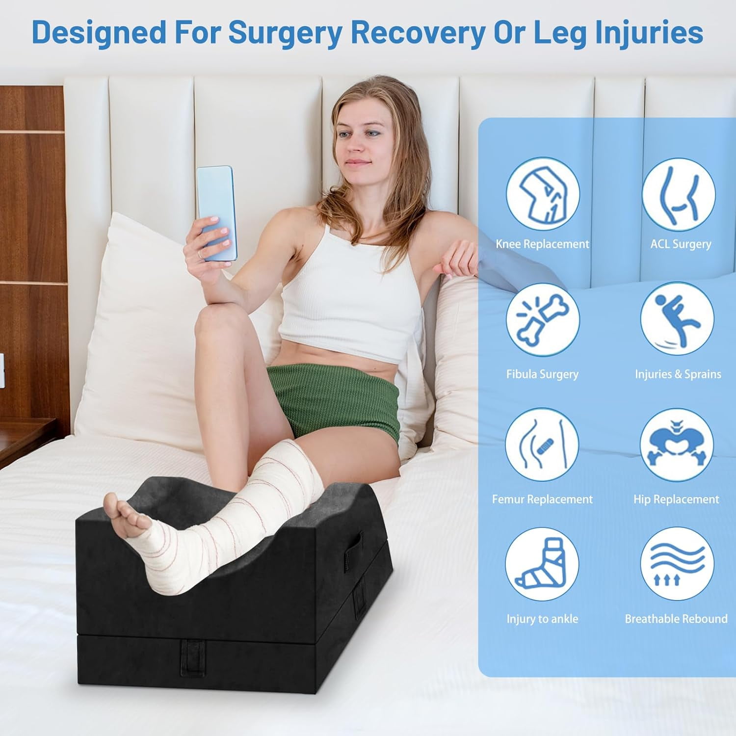Leg Elevation Pillows, Wedge Pillow for After Surgery Or Rest, Memory Foam Leg Support Adjustable, Back Knee Hip Ankles Pain Relief, Knee Pillow for Sleeping Blood Circulation Black