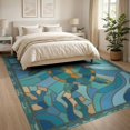 thumbnail image 3 of ODIKA 8'x10' Washable Area Rug Non-Slip Chair-Friendly Mat Mosaic Ocean Border Entryway Teal Beachy Nautical Turtle Stained Playful for Dining Room, Large Office, Lounge, 3 of 7