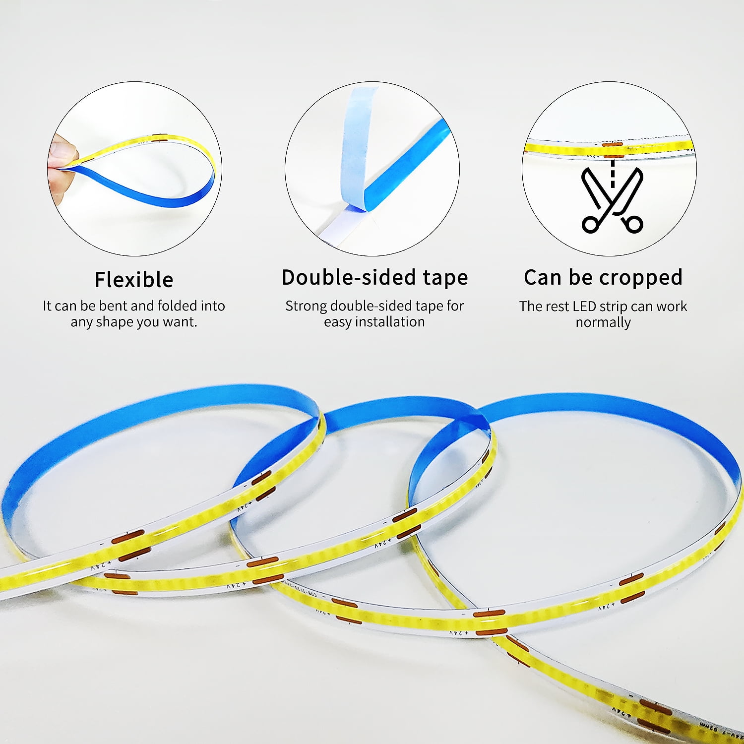 COB LED Strip Lights 50ft,6000K DC 24V Dimmable White Flexible LED Rope Lights for Bedroom,with Remote and app Control LED Lights Strip for Living Room, Shelf, Cabinet