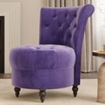 thumbnail image 2 of BELLEZE Throne Royal Chair Set of 2, Button-Tufted Accent Chair, Upholstered Velvet Chair, Low Back Armless Chair with Thick Padding and Rubberwood Legs - Malik (Purple), 2 of 7