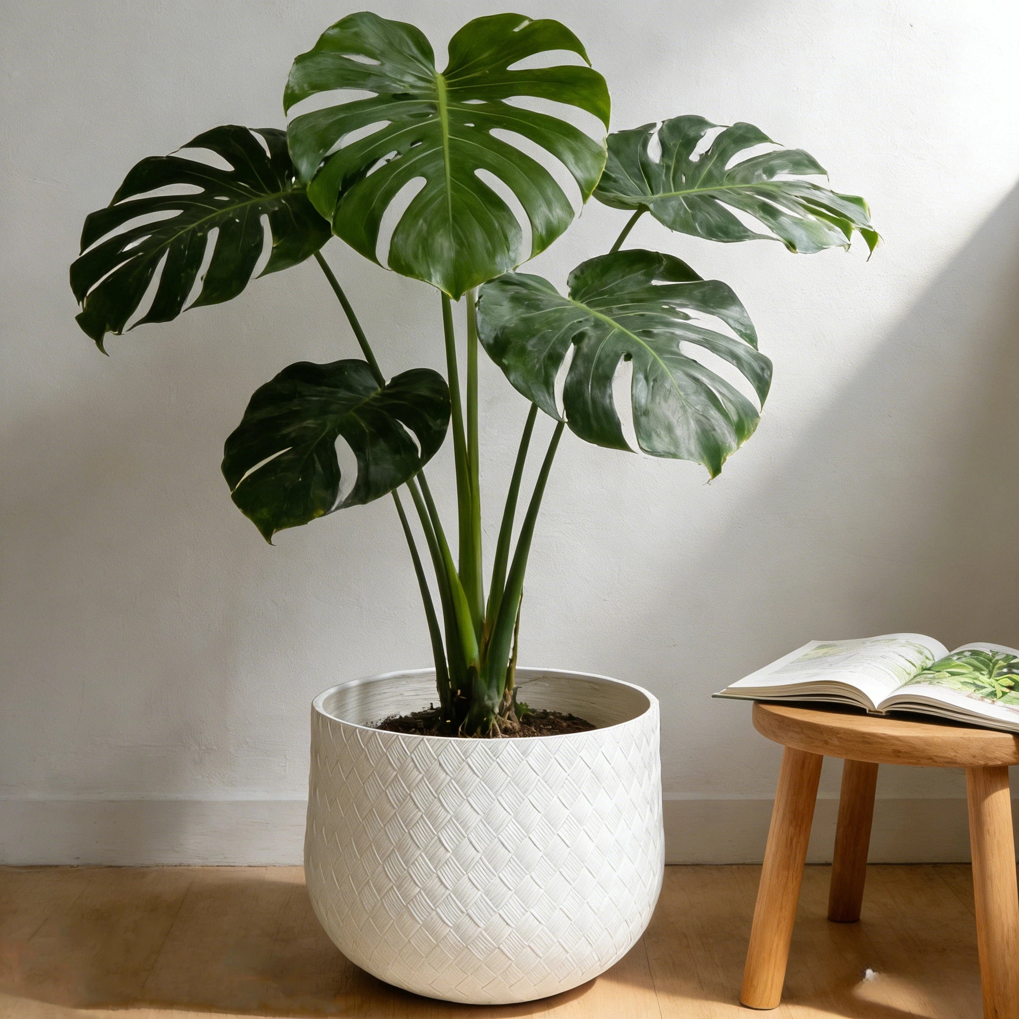 Set of 3 Magnesium Oxide Round Planters with Weave Pattern and Drainage Holes, Indoor Outdoor Plant Pots, White