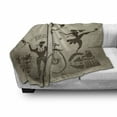 thumbnail image 3 of Circus Soft Flannel Fleece Blanket, Silhouette Circus Performers as Magician Doing Card Trick and Girl on Unicycle, Cozy Plush for Indoor and Outdoor Use, 50" x 70", Beige and Brown, by Ambesonne, 3 of 6