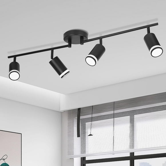 Track Lighting Fixtures Ceiling - 4 Light Directional Ceiling Spotlights, Rotatable LED Track Light Kit, Semi Flush Mount Ceiling Light for Kitchen, Bedroom, Living Room, Hallway