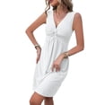 thumbnail image 2 of Women'S V-Neck Twist Sleeveless Design Chest Pleated Waist Dress White XL, 2 of 9