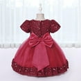 thumbnail image 5 of Odeerbi Infant Toddler Girls Tulle Princess Dress Children's Short Sleeve Lace Bow Mesh Dress Birthday Gift Burgundy, 5 of 8
