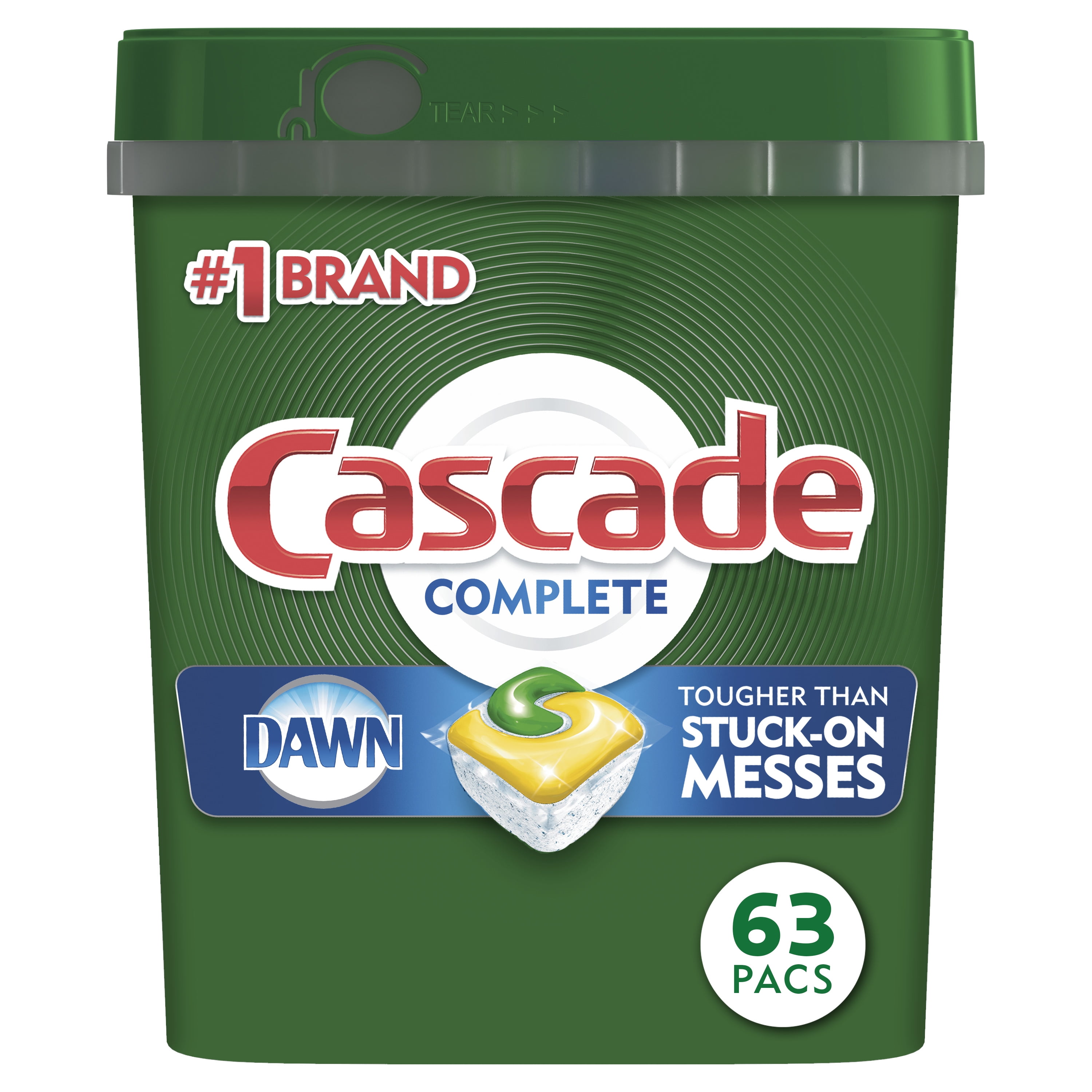 Cascade Complete ActionPacs Dishwasher Detergent, Lemon Scent, 63 ct