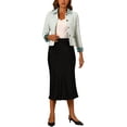 thumbnail image 2 of INSPIRE CHIC Women's Elegant Velvet Collared Plaid Tweed Blazer L White, 2 of 6