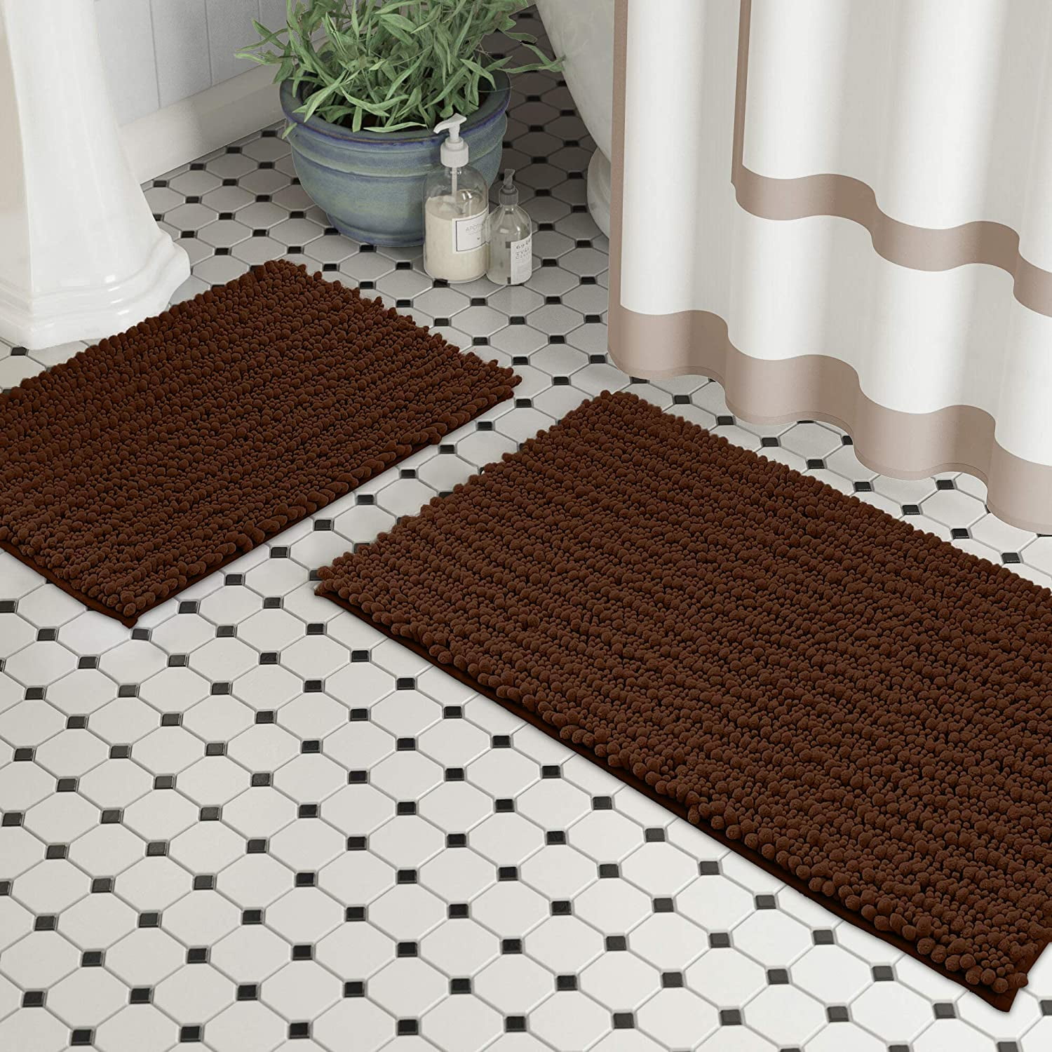 Zebrux Non Slip Thick Shaggy Chenille Bathroom Rugs, Bath Mats for