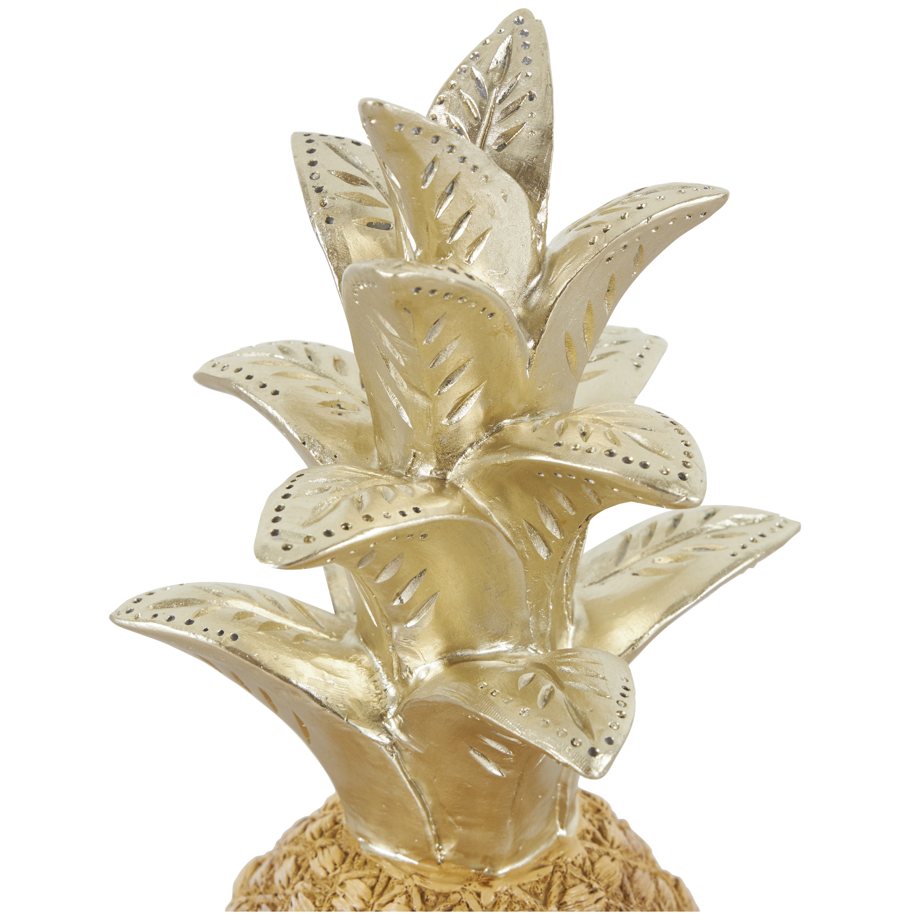 6" x 13" Gold Resin Textured Pineapple Fruit Sculpture with Carved Gold Top, by DecMode