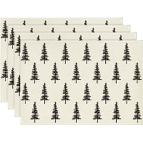 mubwai Beige Xmas Tree Christmas Placemats Set of 4, 12x18 Inch Winter Table Mats for Party Kitchen Dining Decoration