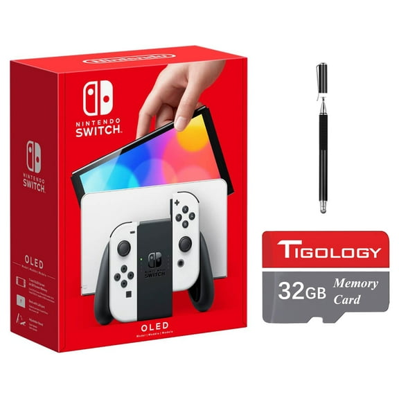 Newest Nintendo Switch 64GB OLED Model Bundle, Nintendo Switch Console with White Joy-Con Controllers, Vibrant 7-inch OLED Screen, 64GB Storage, HDMI, Bluetooth, Tigology Accessories