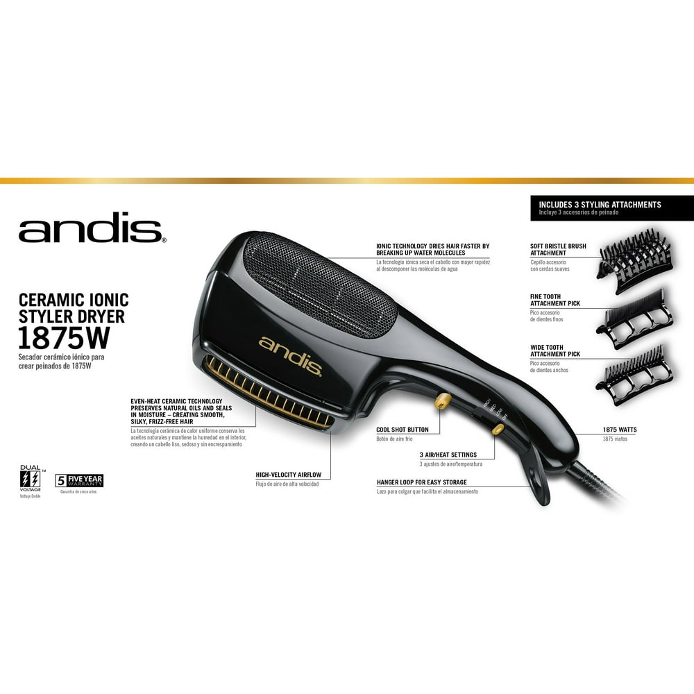 Andis Ceramic Ionic Styler Hair Dryer, 1875W, Black