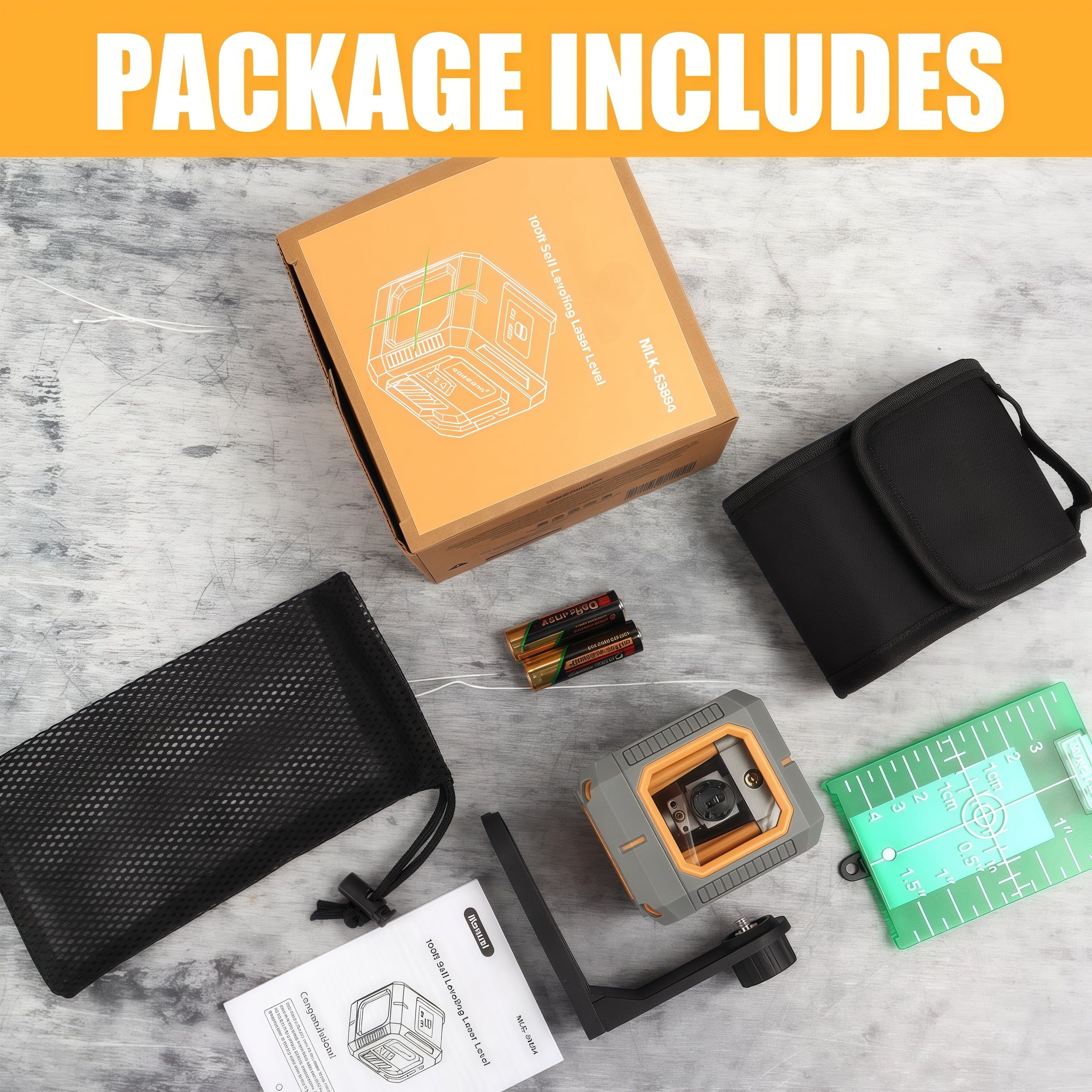 Laser Level, 100ft/30m, IP54 Waterproof, with Self-leveling and Manual Mode, Brightness Adjustment, Including Magnetic Bracket, Target Plate, 2 AA Batteries and Oxford Bag