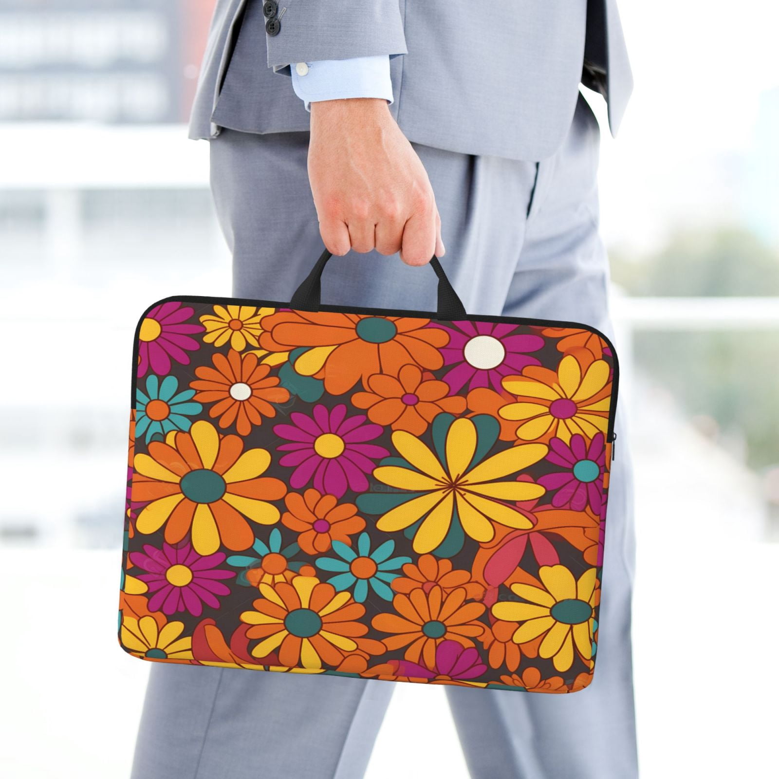 Laptop Sleeve Bag For Women Men 14inch Waterproof Durable Protective Computer Carrying Cover Handle Laptop Case Bag Colorful Floral Pattern Groovy Flowers (2) (1)