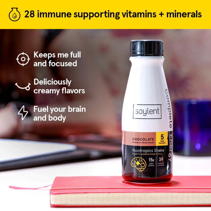 Soylent Complete Energy Protein Nutrition Shake, Chocolate, 11oz, 4 Count