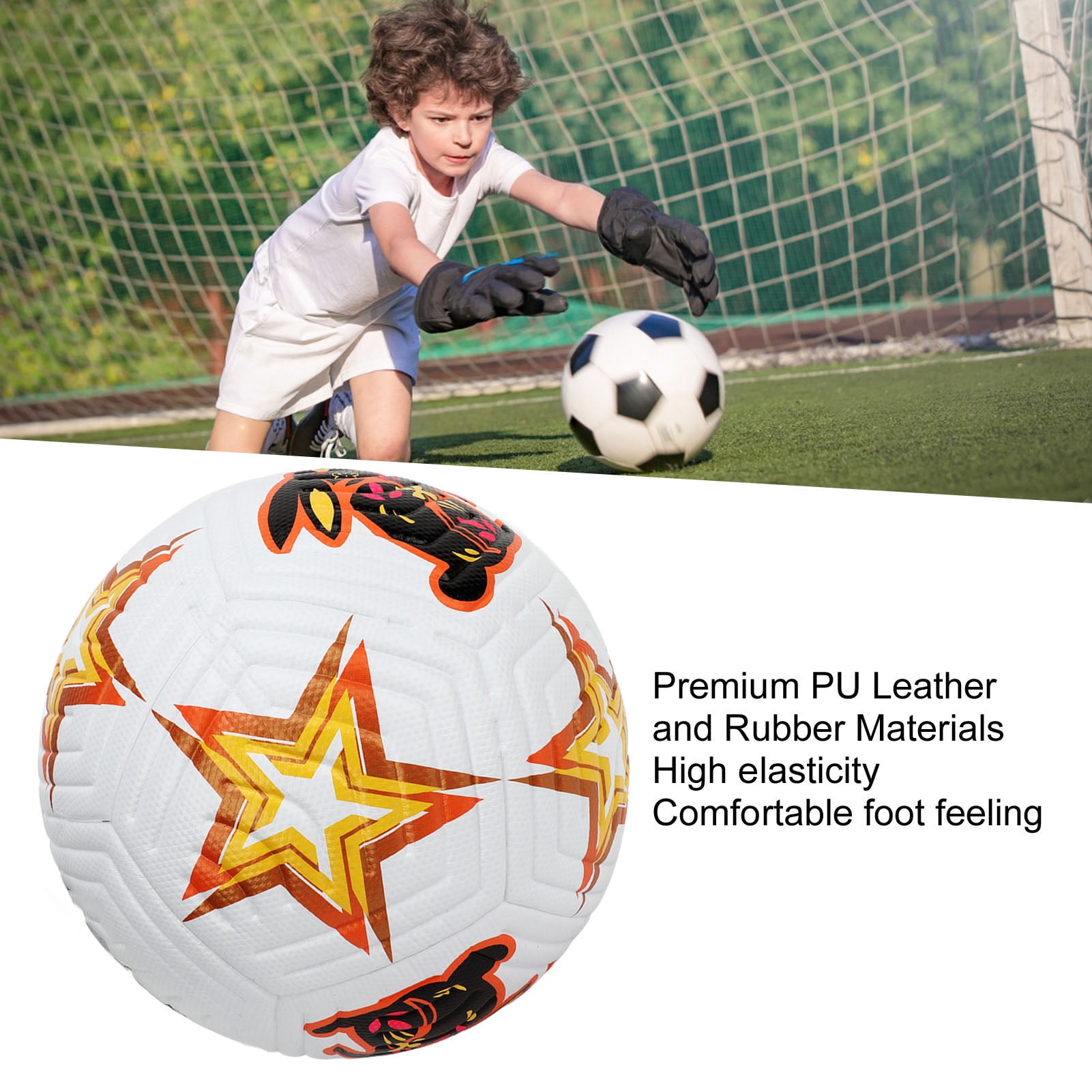 Riousery Standard Size 5 Soccer Ball, High Elasticity PU Leather Match Training Football with Commemorative Rabbit Pattern Design, White (Weight 14.28 oz / 405 g)