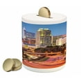 thumbnail image 1 of United States Piggy Bank, Raleigh North Carolina USA Express Way Business District Building Skyscrapers, Ceramic Coin Bank Money Box for Cash Saving, 3.6" X 3.2", Multicolor, by Ambesonne, 1 of 4