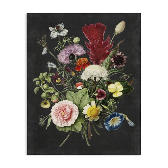 Stupell Industries Botanical Drawing Flower Bouquet On Black Design Canvas Wall Art by Lettered and Lined