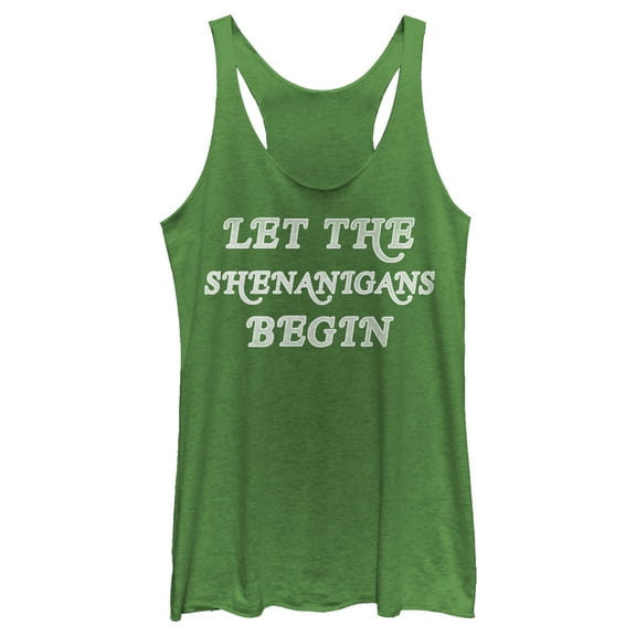 Women's Lost Gods St. Patrick's Day Let the Shenanigans Begin Retro Racerback Tank Top Envy Green X Small
